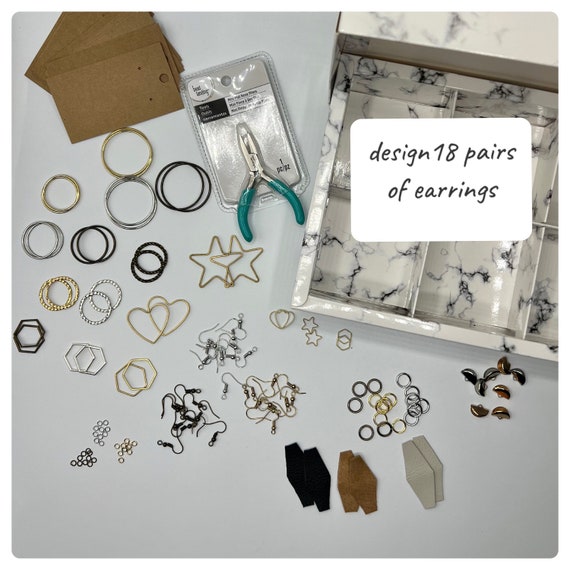 DIY Earring Set, Large Jewelry Making Kit, Leather Metal Pieces, Tutorial Video Included, Jewelry Party supplies, Ladies Night activity