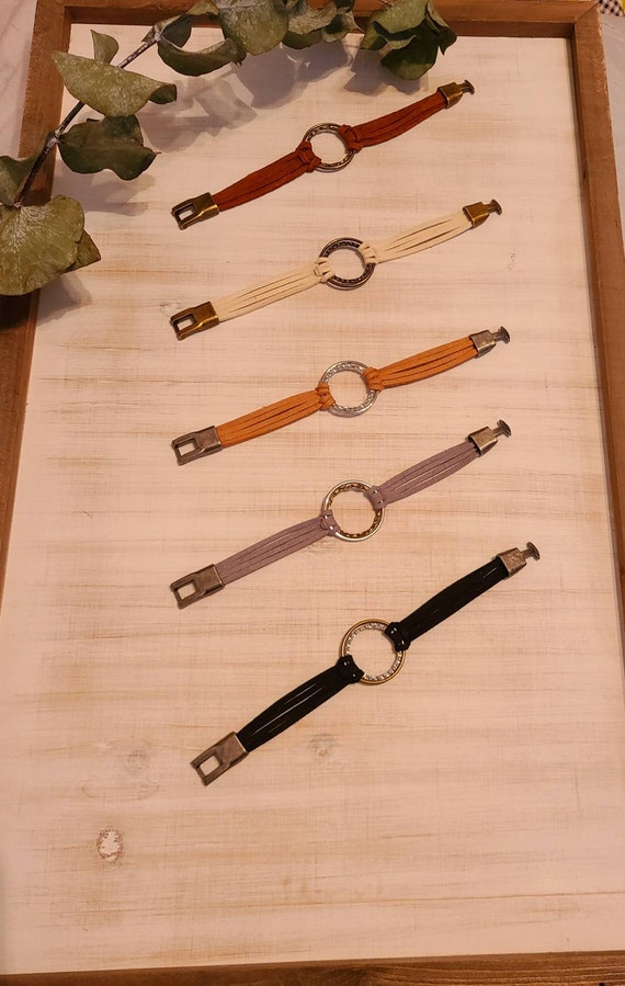 Leather Metal Bracelet, Macrame, Suede Lace, Leather Lace