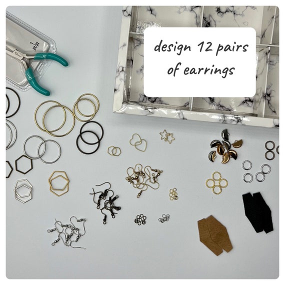 DIY Earring Set, Medium Jewelry Making Kit, Leather Metal Pieces