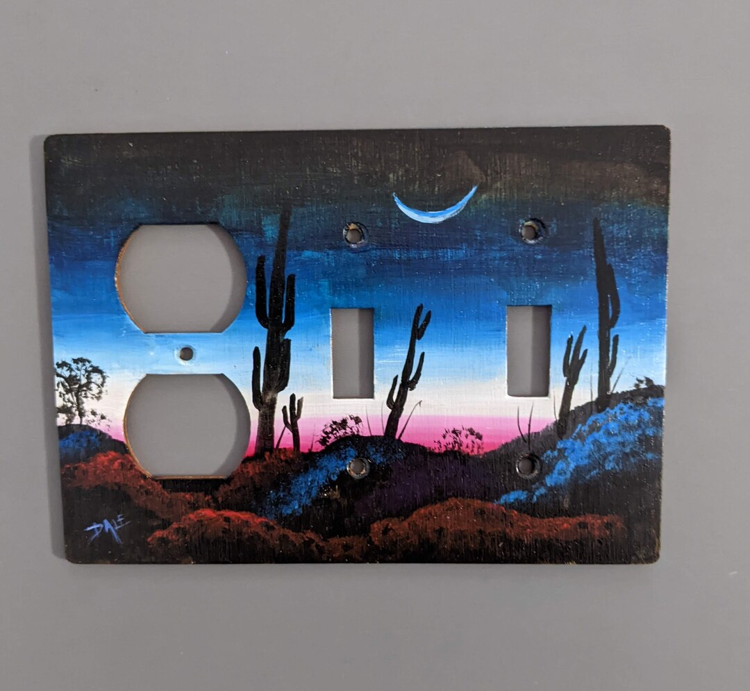 Southwest Sunrise or Sunset One Plug Left Two Switches Right Combination Wooden Hand Painted