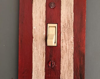 Primitive Flag Hand Painted Wooden Single Switch Plate Cover
