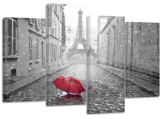 RED UMBRELLA PHONE-BOX LONDON STREET PICTURE PRINT ON FRAMED CANVAS WALL ART