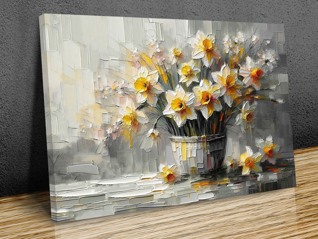 Daffodils Abstract Wall Art on Grey Background ,still Life With Flowers ...