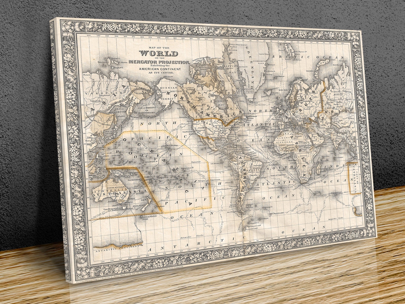 Vintage Antique World Maps Collection, United States, 1700s 1800s wall Hangings, home décor, mounted canvas print ready to hang,