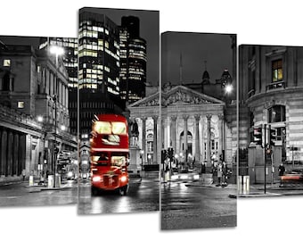 London/red bus/city/ set of 4 new split canvas prints.