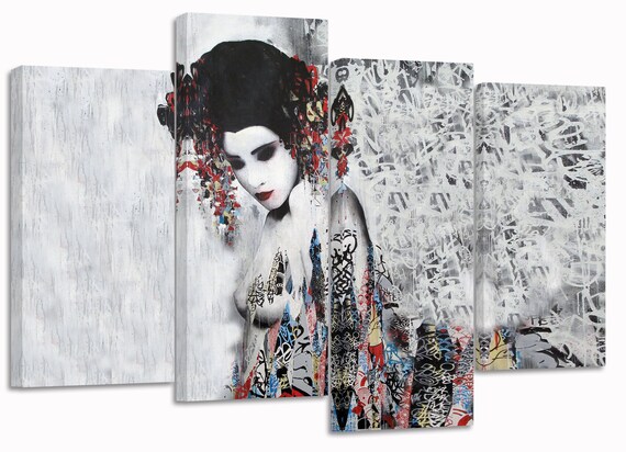 Japanese Girl Graffiti Set Of 4 Canvas Prints 32x Etsy