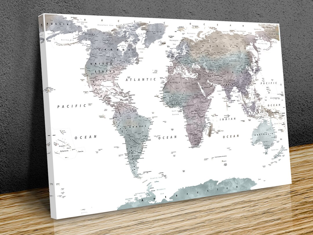 Detailed World Map Water Colour Effect High Resolution Detailed Wall ...