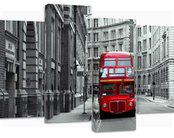 London/red bus//set of 4 new split canvas prints.