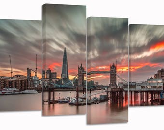 London/The shard/tower bridge/thames river/set of 4 new split canvas prints.