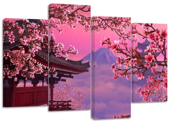 cherry blossom trees japanese art set of 4 new split canvas etsy cherry blossom trees japanese