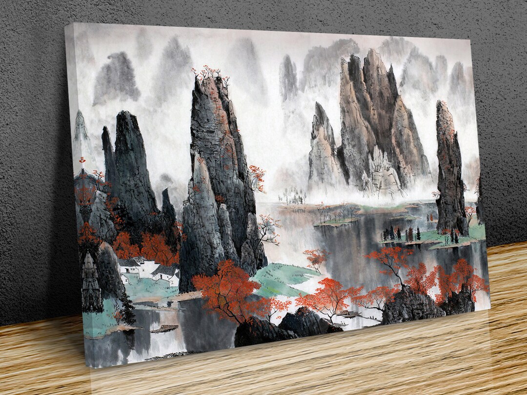 Chinese Landscape Misty Mountains and Water, Wall Art, Wall Hangins ...