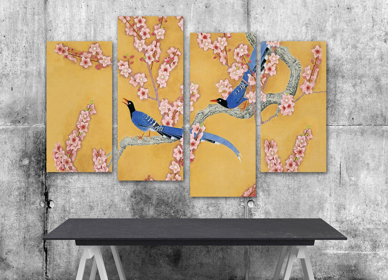 Bright Spring Japanese Art Canvas Split Prints on Wooden Bars Etsy