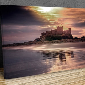 Bamburgh Castle ,Northumberland, English Coasline ,sunset ,wall hangings, wall art, canvas print art framed