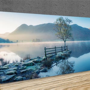 Buttermere Lone Tree Canvas Print - Misty Lake District Morning Landscape Wall Art, mounted canvas print