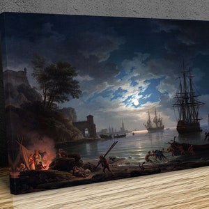 Moonlight, 1772 Claude-Joseph Vernet, wall hangins, canvas print art framed print only