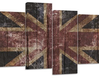 Union Jack rustic/set of 4 new split canvas prints.