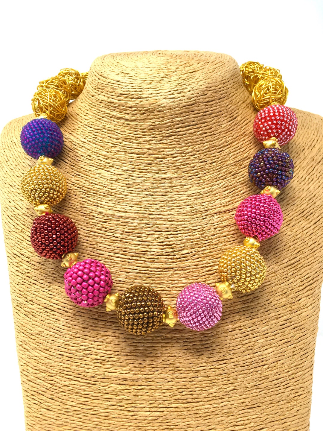 20mm Japanese Seed Bead Ball Necklace Etsy