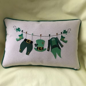 St Patricks Embroidered Leprechaun Clothesline Pillow