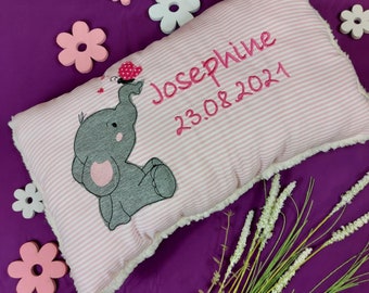 Kuscheliges Kissen mit Namen Elefant rosa/pink personalisiert