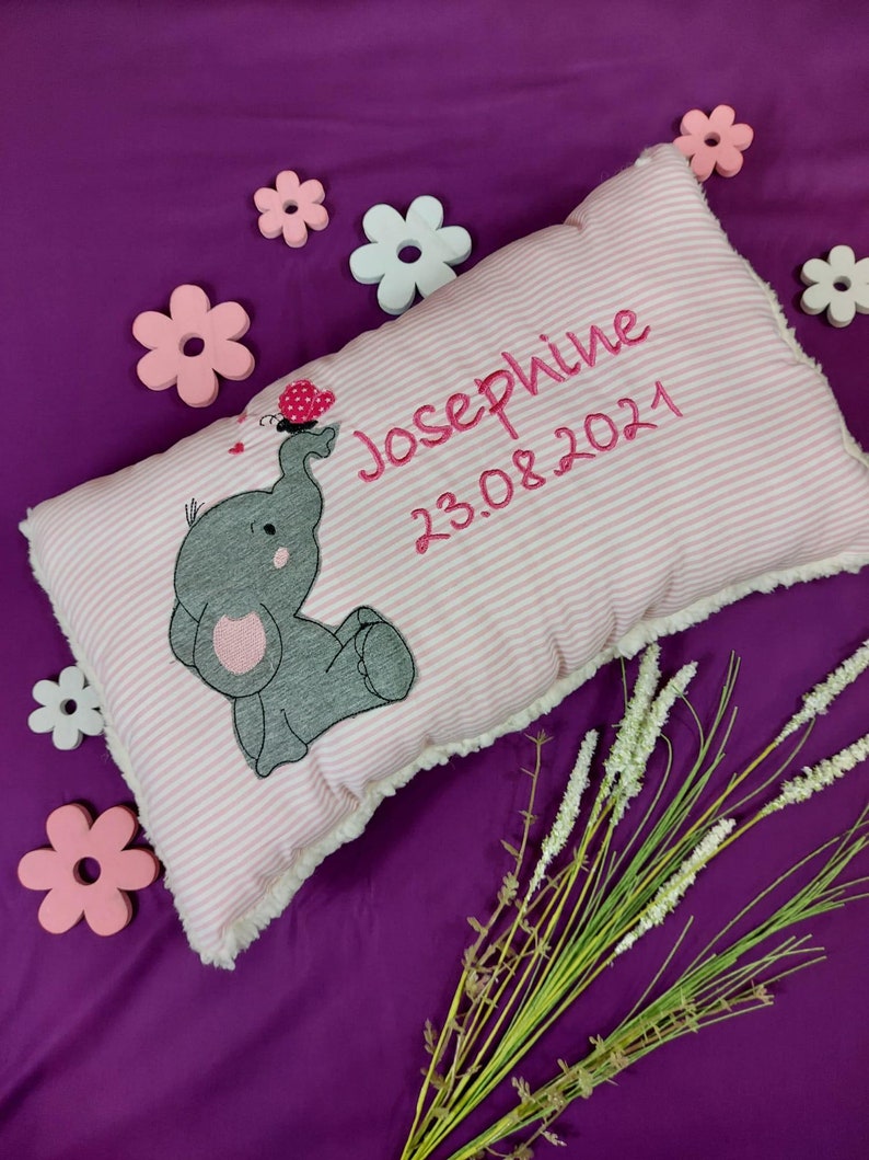 Cuddly pillow with name elephant pink/pink personalized image 1