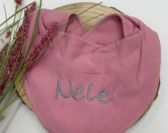 Bio Baumwolle, Halstuch mit Namen, rosa, grau, personalisiert
