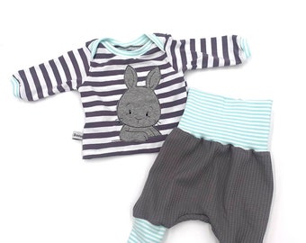 Babykleidung, Newborn Set, Baby-Set, Pumphose, Babyshirt mit Stickerei, Neugeborenenausstattung, Erstausstattung, Motivwahl