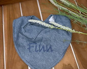 Bio Baumwolle, Halstuch mit Namen, blau meliert, personalisiert
