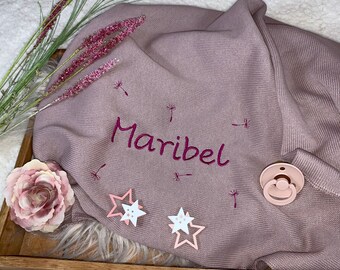 Baby blanket with name, knit fabric, personalized, knit fabric, grey, old pink, pustules
