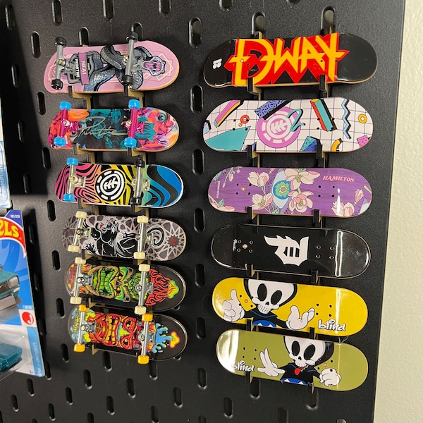Tech Deck fingerboard racks for pegboards- Ikea Skadis and Uppspel, Container Store Elfa, and Standard. LASER CUT