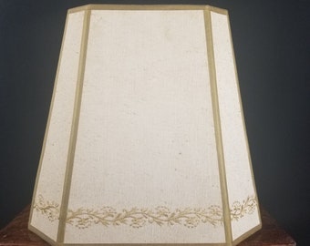 Octagonal Embroidered Fabric Lamp Shade Beige Shade Gold Trim Gold Embroidery