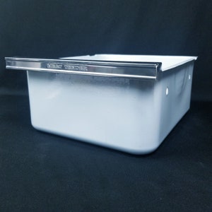 Vintage Baby Blue Enameled Metal Refrigerator Meat Drawer Storage Bin Meat Pan