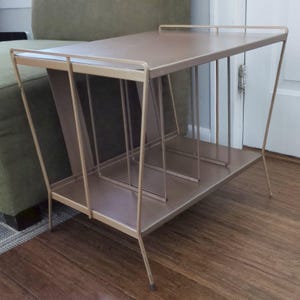 2 Tier Metal Frame Retro Record Storage Wire Divided Slots Compact End Table