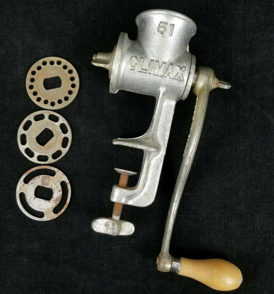 Vintage Hand Crank Climax 51 Meat Grinder with 3 Blades Made Etsy