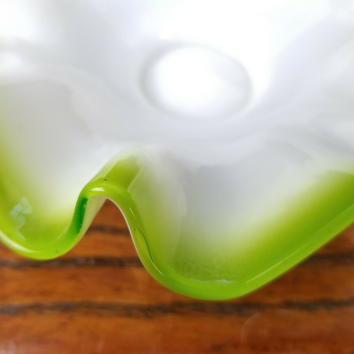 Bright Green & White Small Bowl Shallow Bowl Art Glass Trinket Etsy