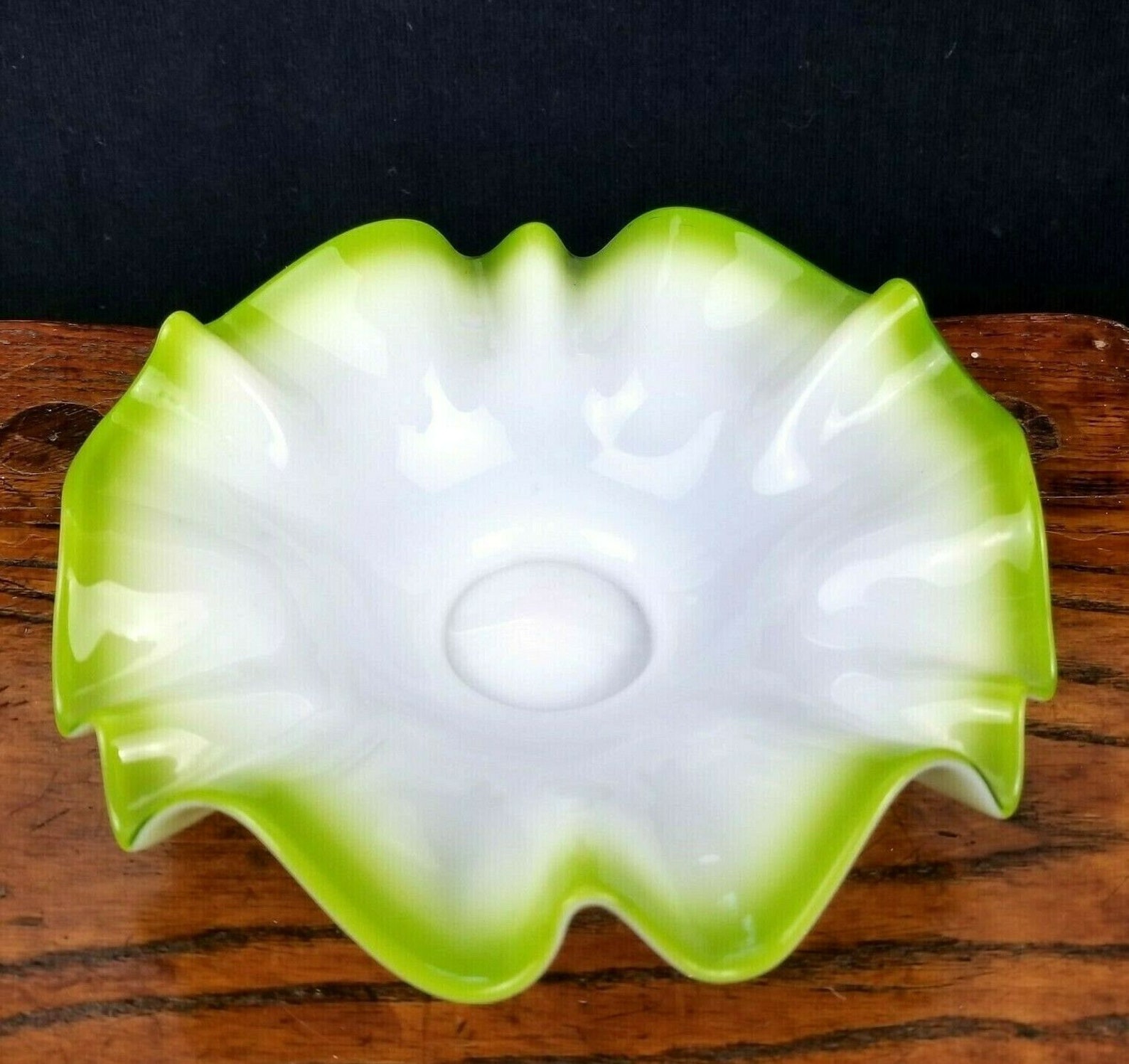 Bright Green & White Small Bowl Shallow Bowl Art Glass Trinket Etsy