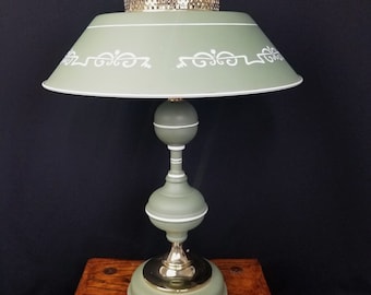 Metal Toleware Lamp Green White Designs Needs Rewired Home Decor Accent Lighting