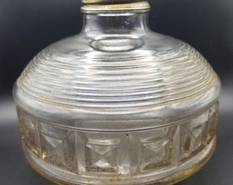Clear Oil Lamp Font Base Only Short Squat Linear Designed Glass