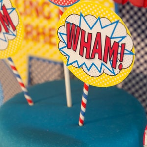 Superhero Themed Birthday Party 3&quot; Cake Topper, Candy Jar, Favor Bag Printable Labels - Superhero Birthday - Superhero Baby Shower