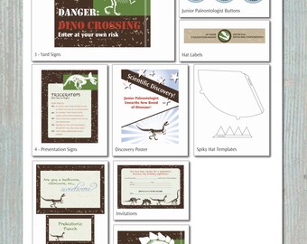 Dinosaur Dig Birthday Party Printables Set - INCLUDES CUSTOMIZED INVITATION - Printable Labels, Costumes, Decorations