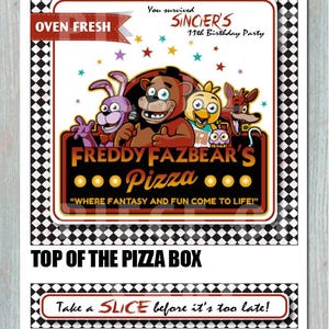 EDITABLE Five Night's At Freddy's PIZZA Box Printable - CUSTOMIZE on Canva - Includes Two Bonus Signs - Birthday - Party Favor - Decoration