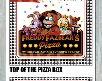 EDITABLE Five Night&#39;s At Freddy&#39;s PIZZA Box Printable - CUSTOMIZE on Canva - Includes Two Bonus Signs - Birthday - Party Favor - Decoration