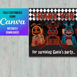 EDITABLE Five Nights at Freddy's "Thank You for Surviving My Party..." Labels - Thank You Label - CUSTOMIZABLE on CANVA