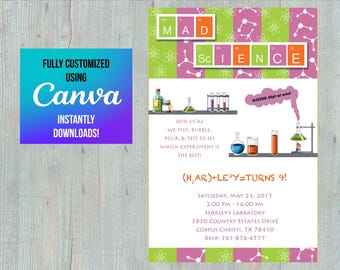 EDITABLE Invitation - Mad Scientist - FULLY CUSTOMIZED Using Canva - Birthday Party - Baby Shower - Play Date