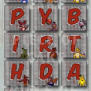 Five Night's At Freddy's Happy Birthday Banner Printable - Can Be Customized
