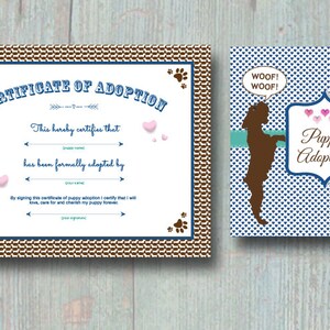 Puppy Love Party - BLUE Puppy Adoption Certificate and Puppy Adoption Sign - PRINTABLE - Includes Two Files - Instant Download