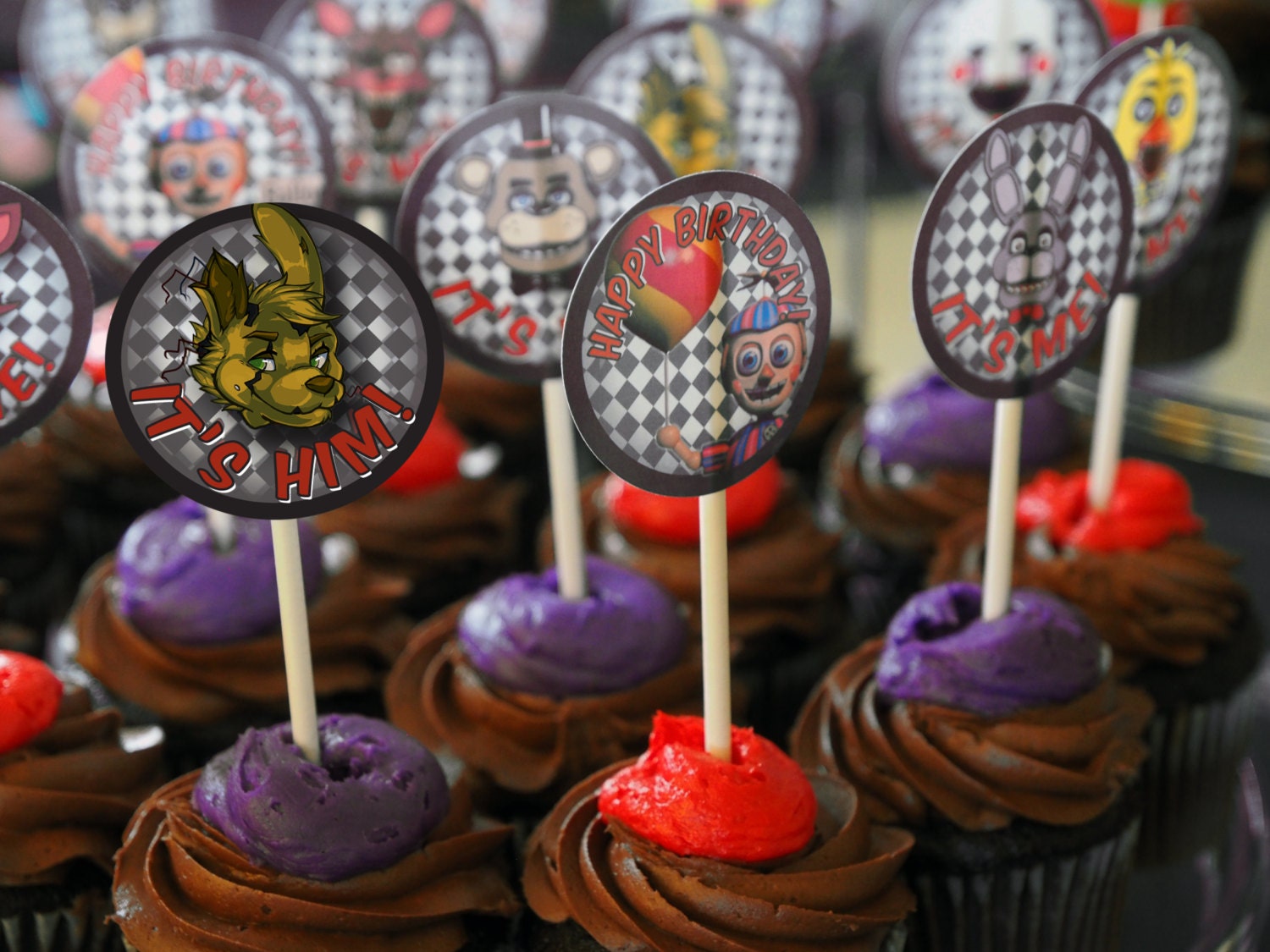 Five Nights at Freddies Cupcake Toppers Party Favors from Blue Fox Baking