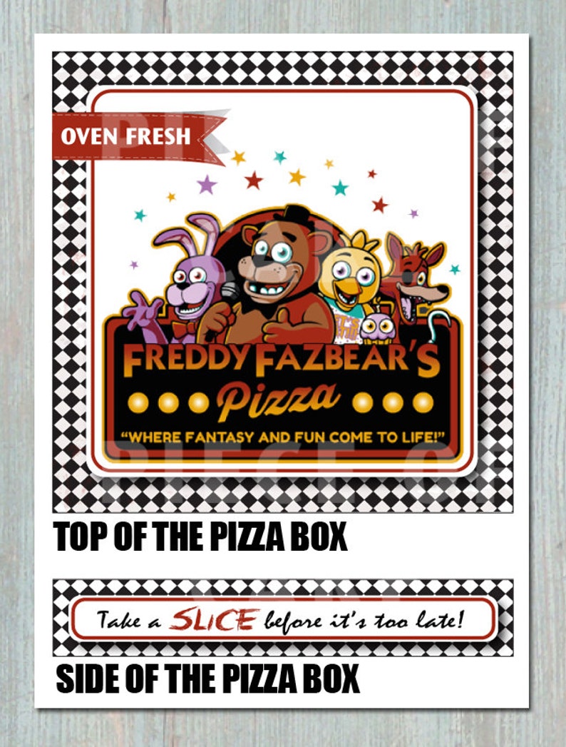 Five Night's At Freddy's PIZZA BOX Printable Birthday Bridal Shower Event Party Favor Decoration image 1