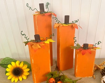 Fall Pumpkin Decor, Fall Wood Blocks, Pumpkin Wood Blocks, Fall Porch Decor, Fall Decor, Farmhouse Fall Decor, Rustic Pumpkins, Thanksgiving