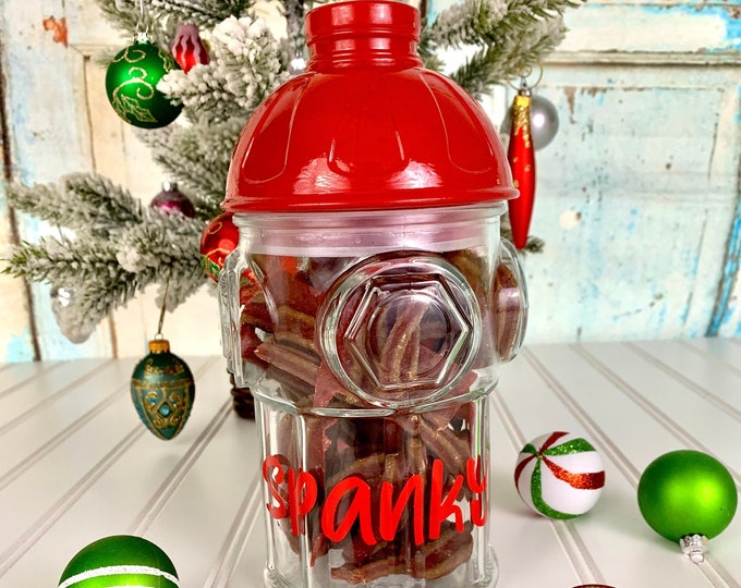 Dog Treat Jar, Fire Hydrant, Personalized Dog Treat Jar, Dog Christmas