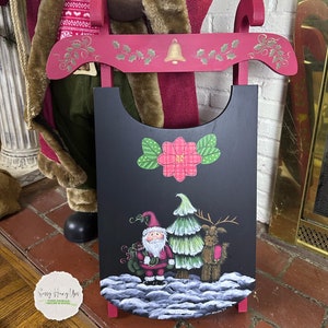 Christmas Sleigh, Wood Sled, Santa Sleigh, Santa Sled, Hand Painted, Christmas Decor, Holiday Decor, Christmas Fireplace Decor, Santa,